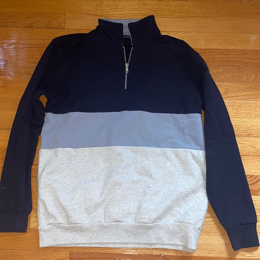 Blue striped half zip up sweatshirt